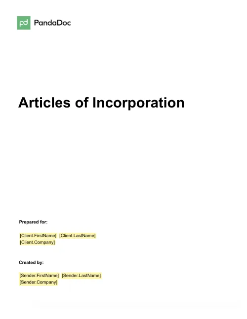 Articles of Incorporation Template
