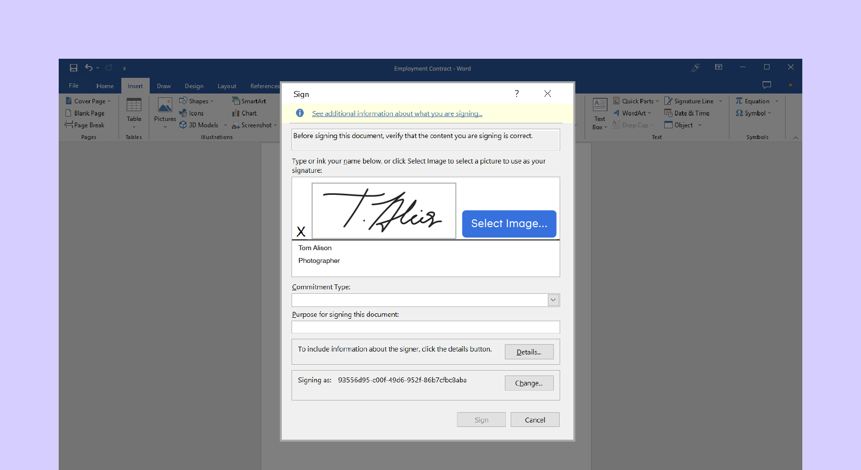 When the document is signed by all parties, download a legally binding document right from Word that includes a signature certificate confirming the signature