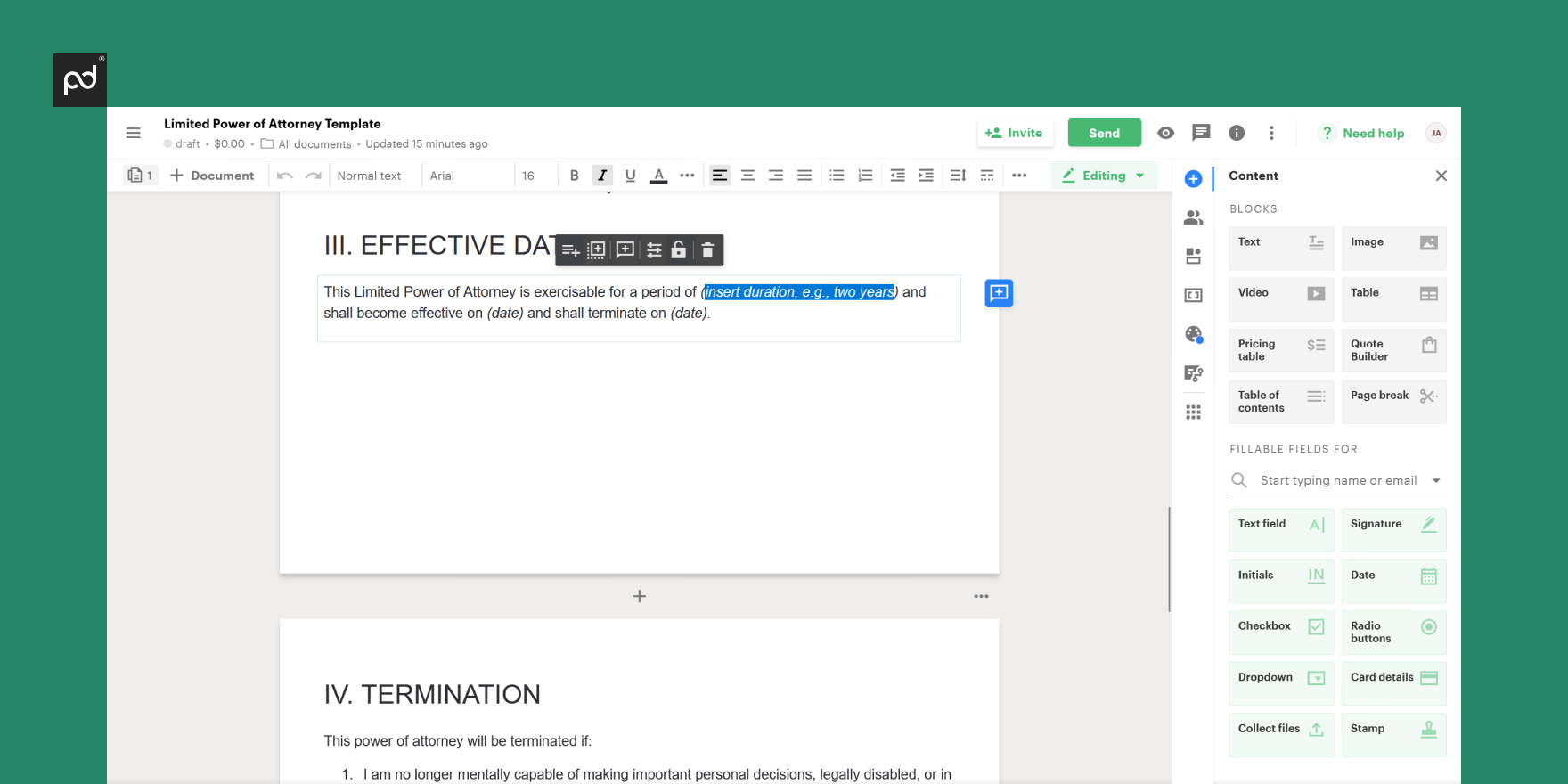 specifying a start and end date and duration