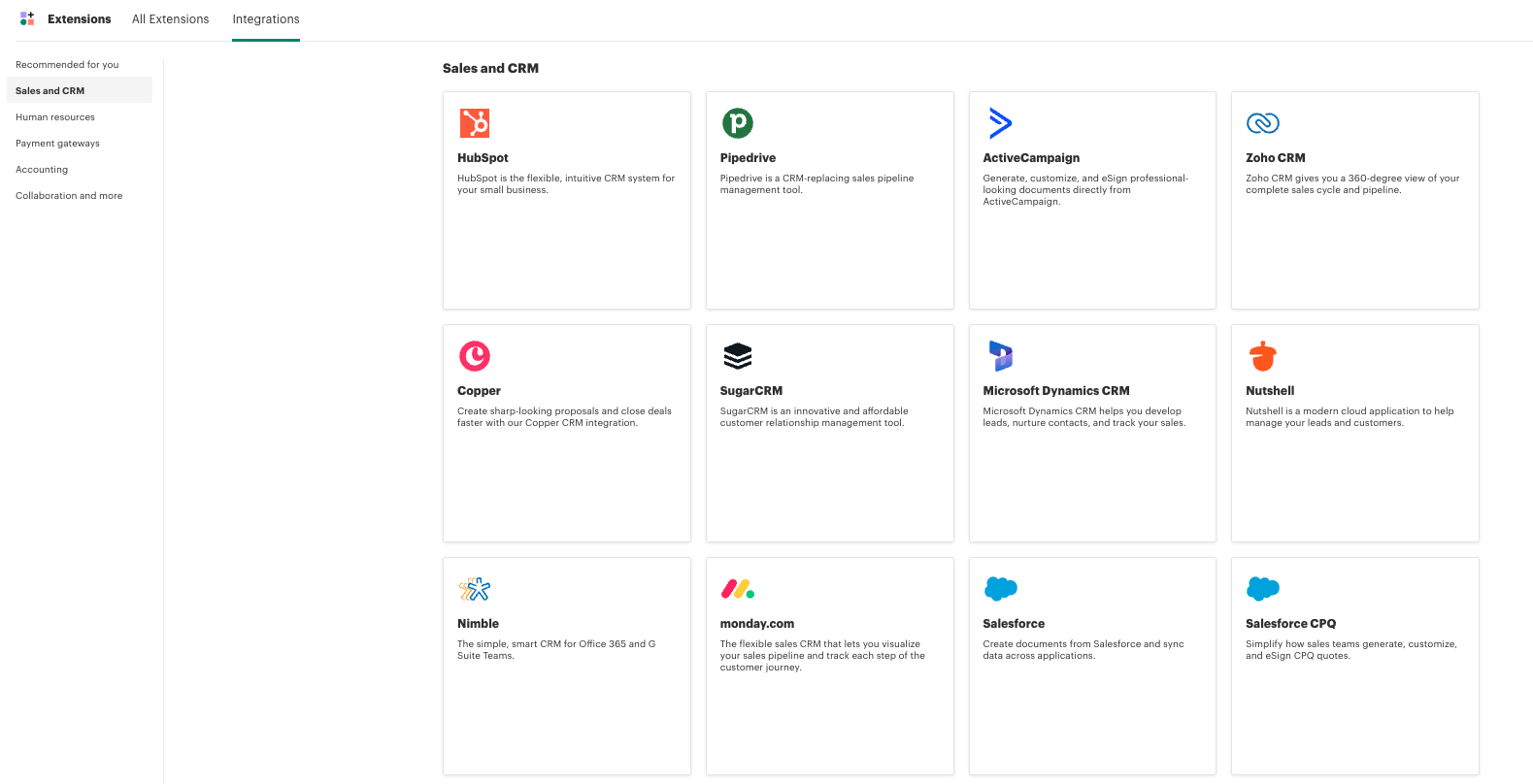 setup crm integrations