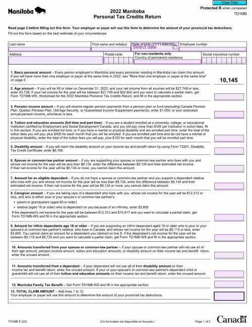 Free Electronic TD1MB Form (TD1 Manitoba)