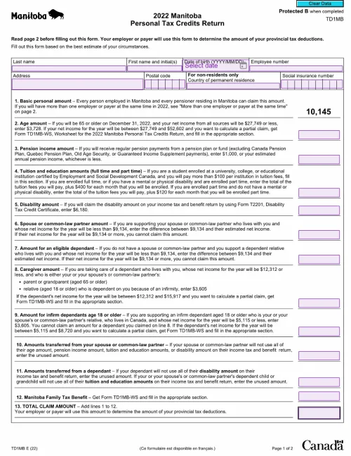 Free Electronic TD1MB Form (TD1 Manitoba)