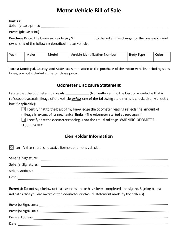 bill-of-sale-templates/maine-me Motor vehicle bill of sale
