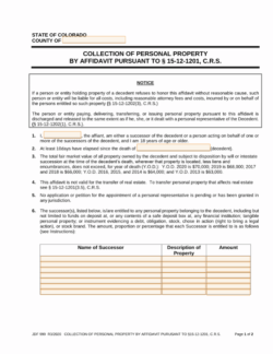 Small Estate Affidavit Colorado Form