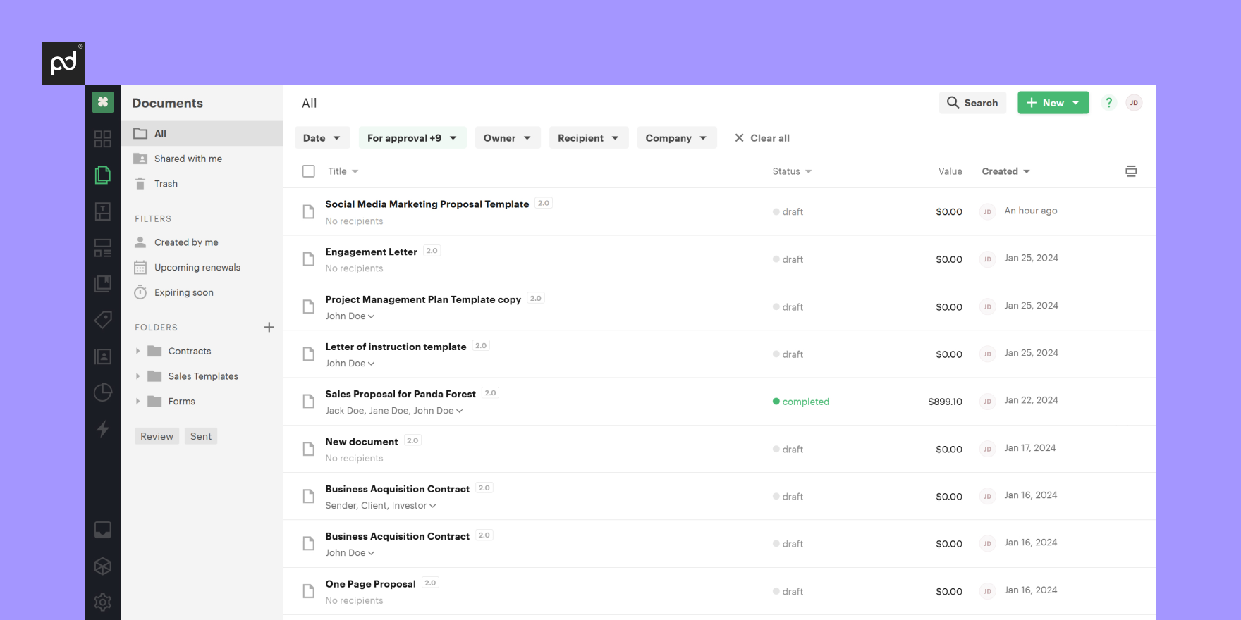 pandadoc interface with document repository