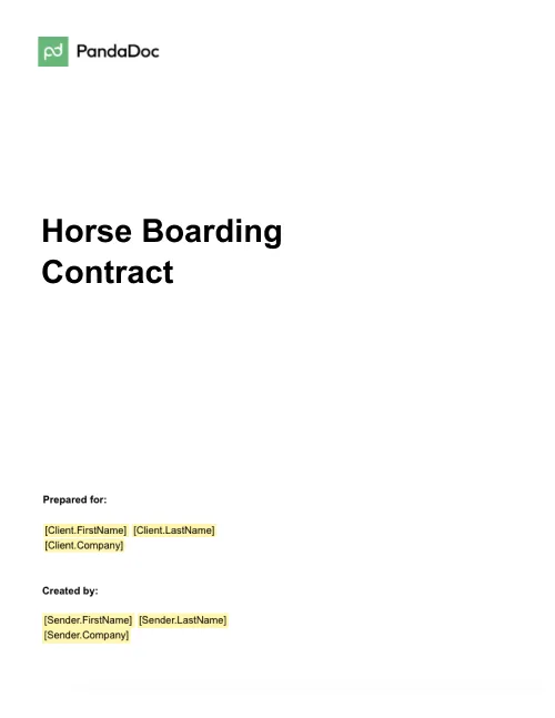 Horse Boarding Contract Template