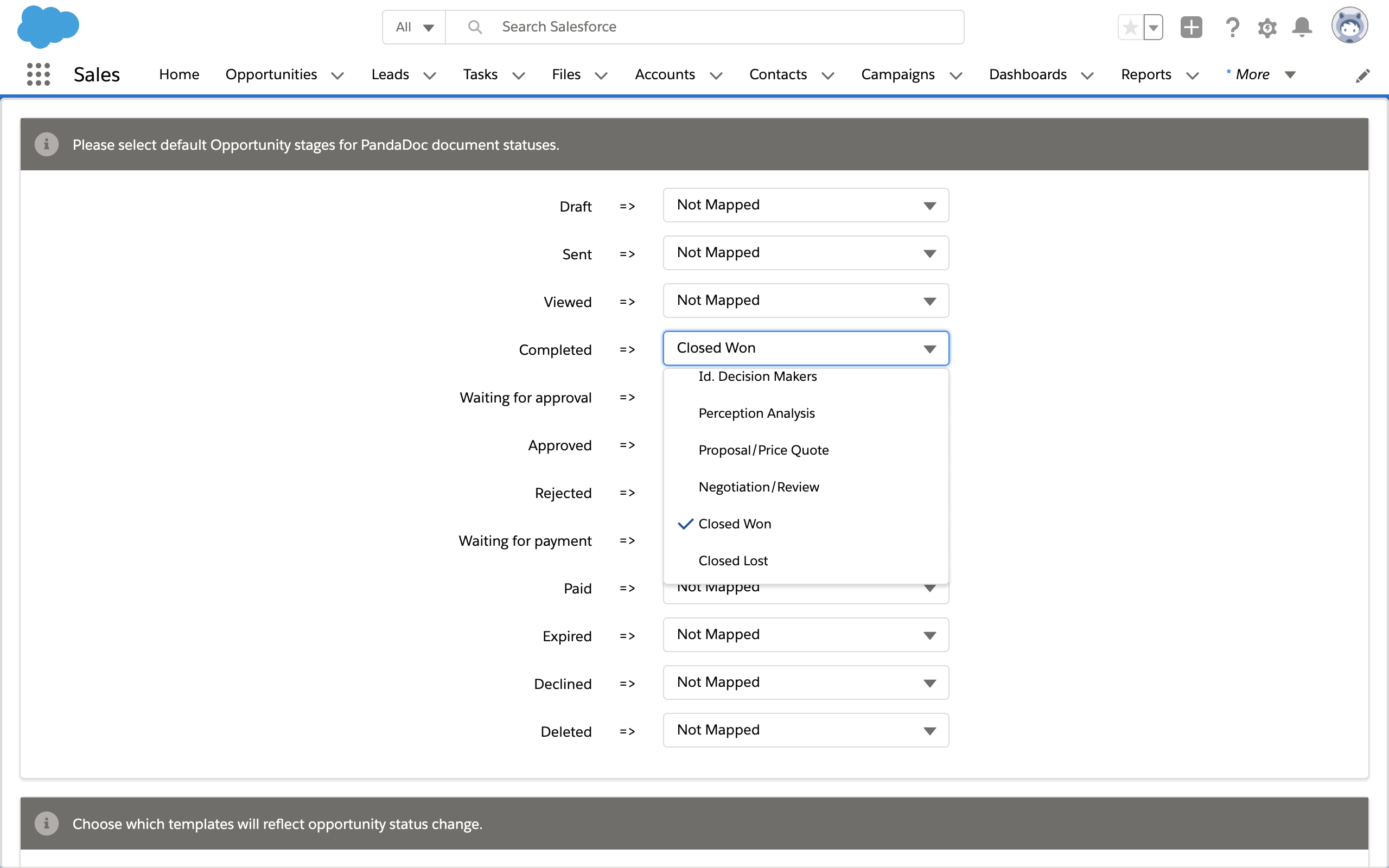 Mapping the Salesforce opportunity status to your PandaDoc proposal document can provide a better understanding of the sales pipeline