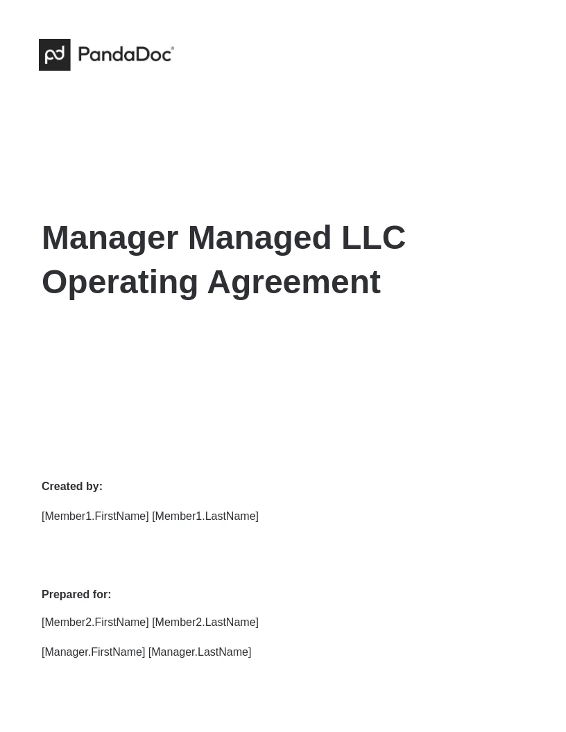 Template - Page - Manager Managed LLC Operating Agreement
