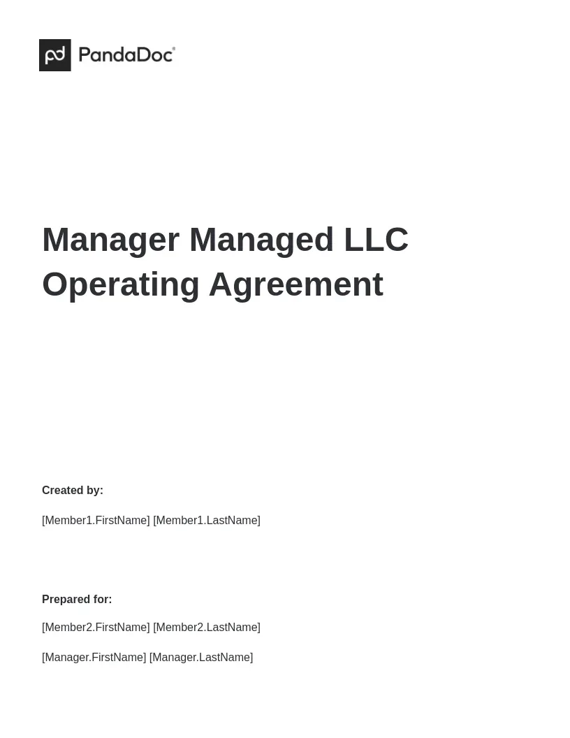 Template - Page - Manager Managed LLC Operating Agreement