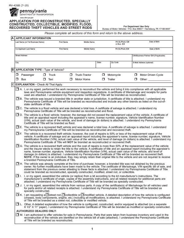 bill-of-sale-templates/pennsylvania-pa Bill of sale (Form MV-426B)
