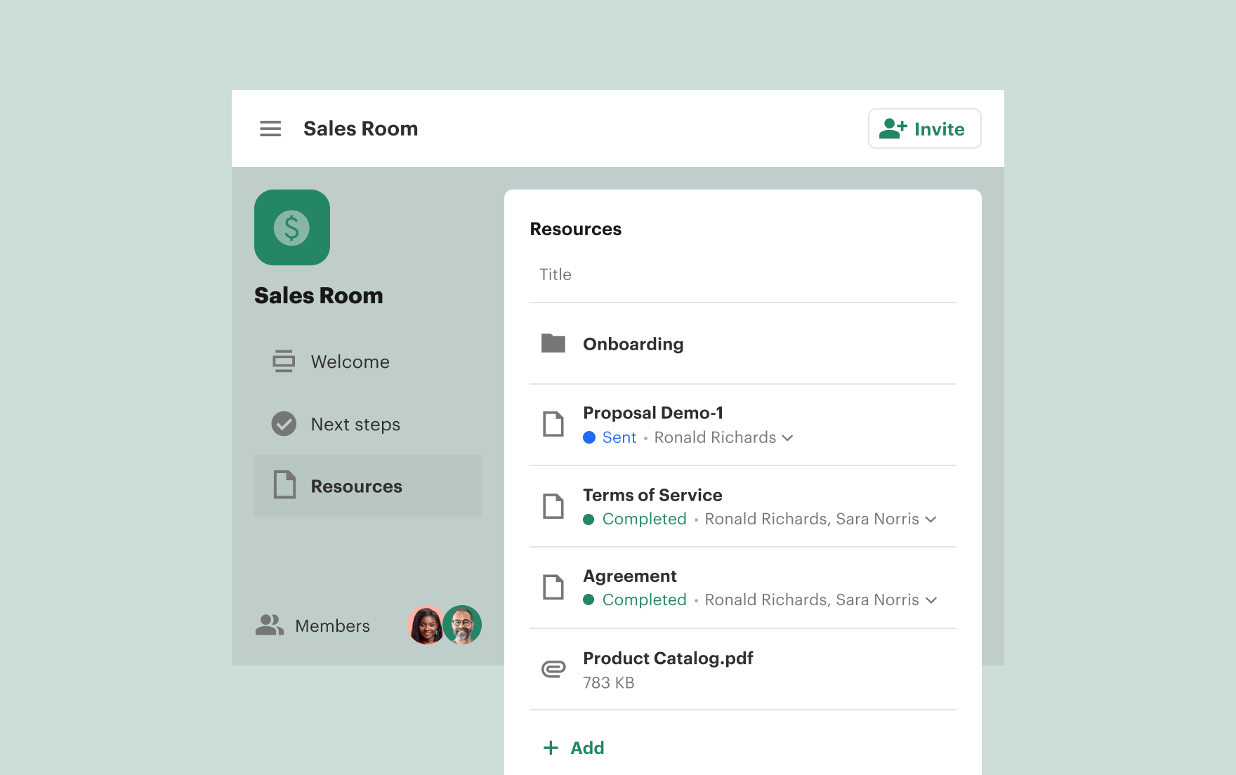 Image from Introducing Rooms, a collaborative space for faster, easier deals