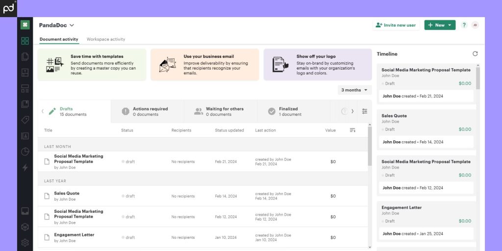 An Image Of The PandaDoc User Interface And Primary Dashboard