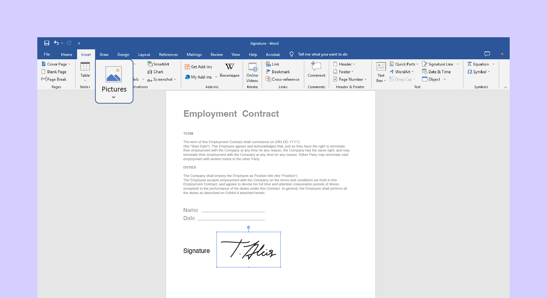 Select Insert and Pictures and locate the edited image file, and then drag-and-drop it to the appropriate place in the document