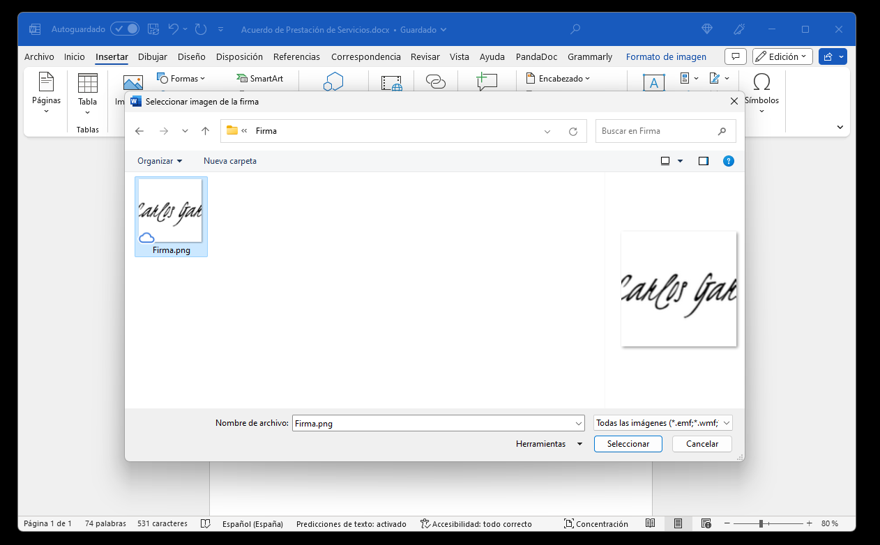 Image from Cómo insertar una firma en Word