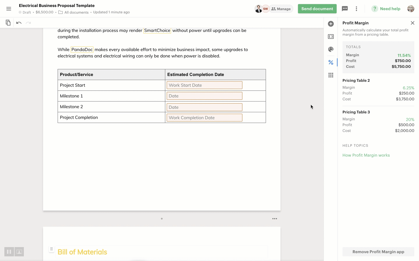 Outline your budget using PandaDoc