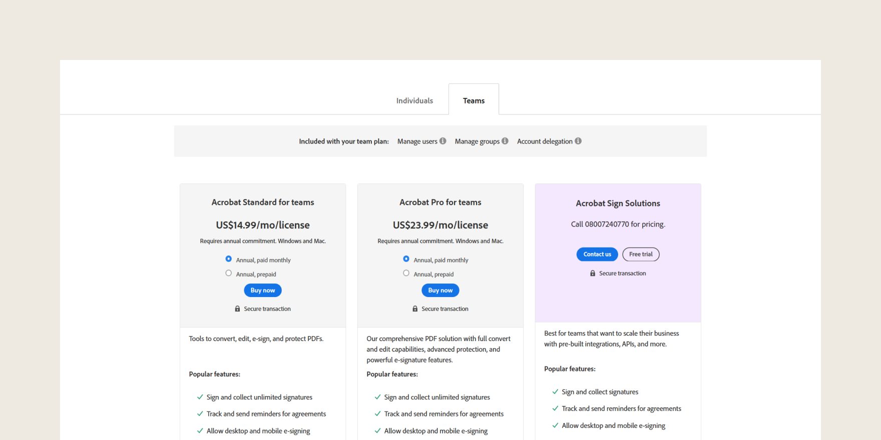 Adobe Sign pricing