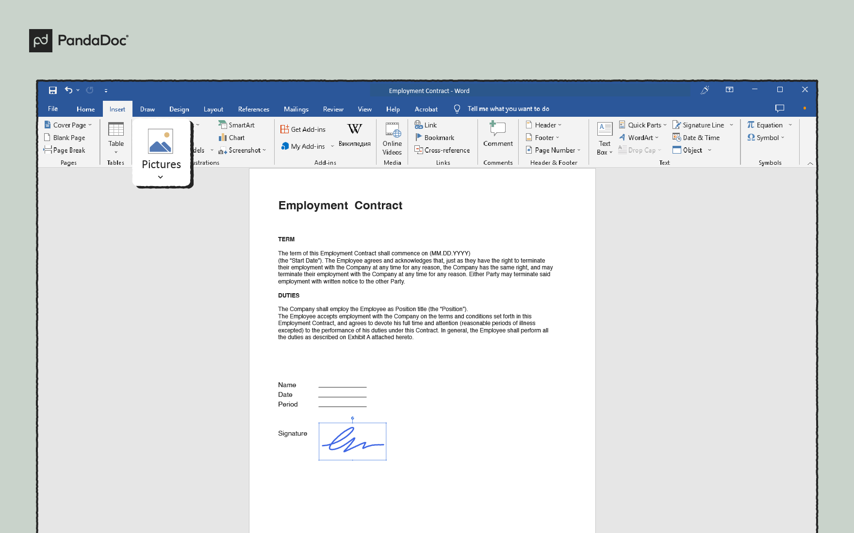 Sign Microsoft Word and Google Doc files by dragging and dropping your new signature