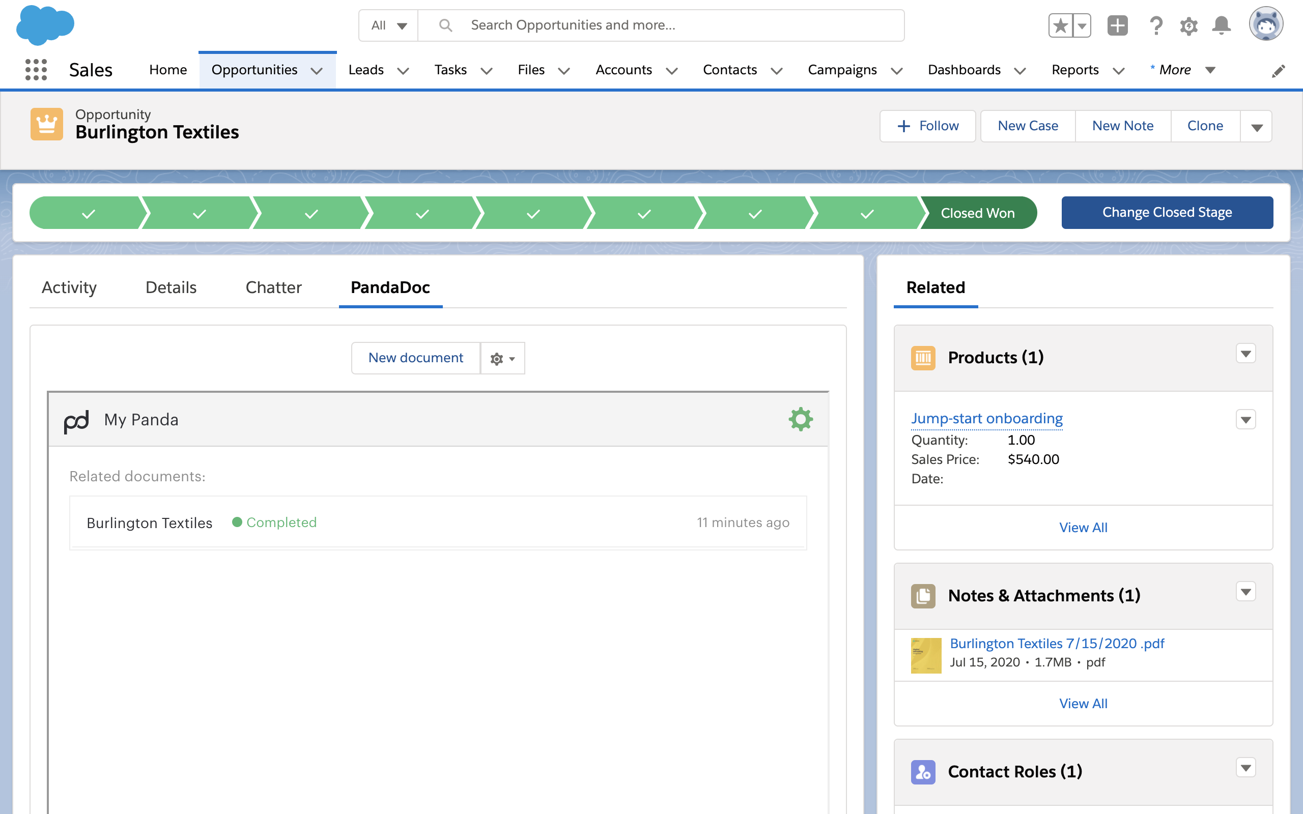 UI showing how you can save copies of signed proposals in Salesforce