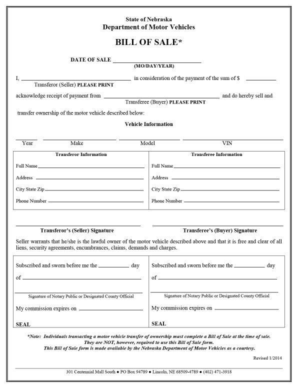 bill-of-sale-templates/nebraska-ne Blank bill of sale