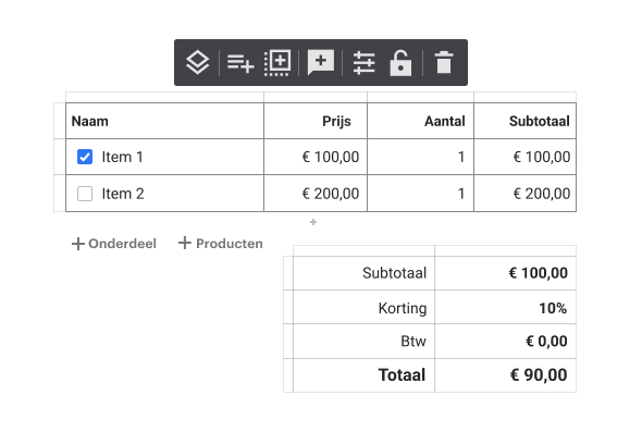 Pricing Table NL
