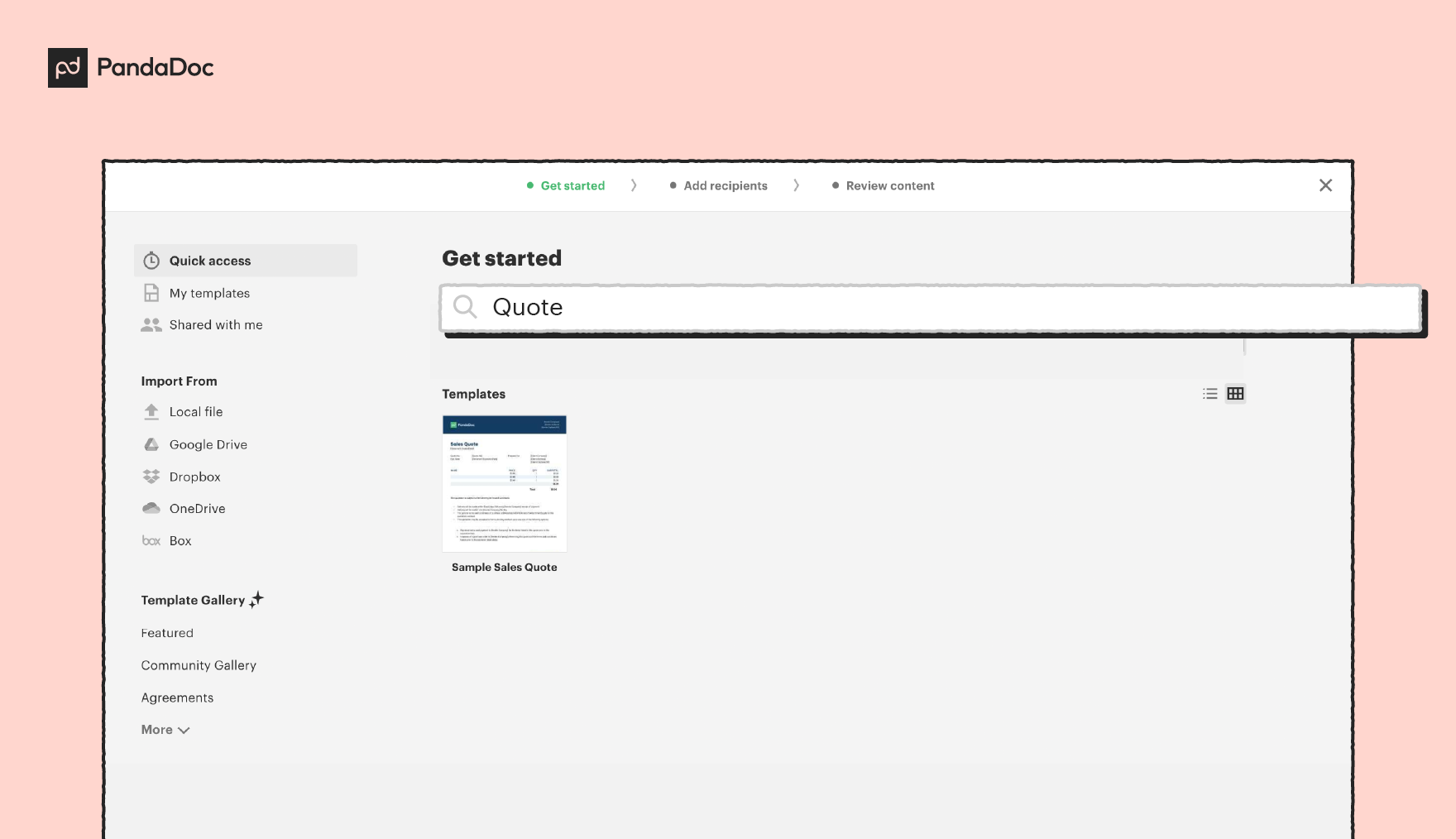 Screenshot of top-right search bar