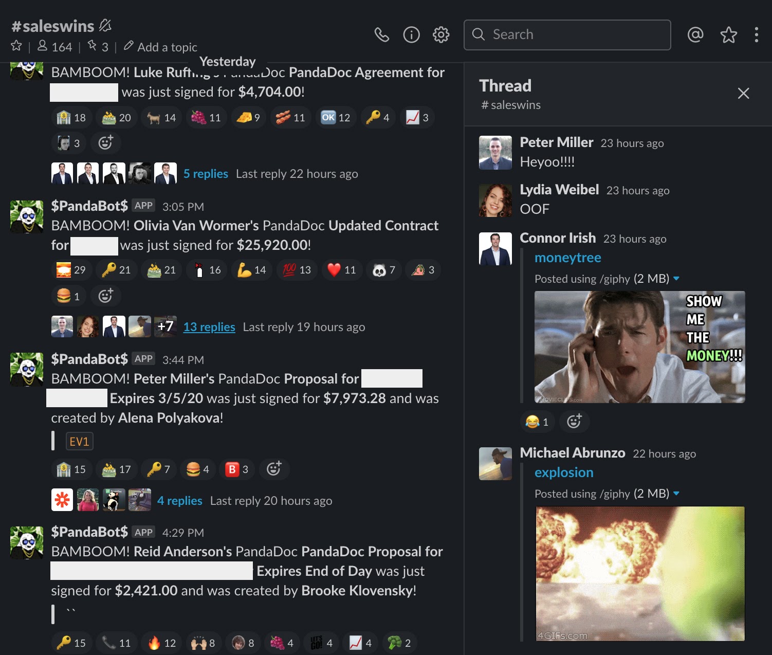 PandaDoc #saleswins slack channel