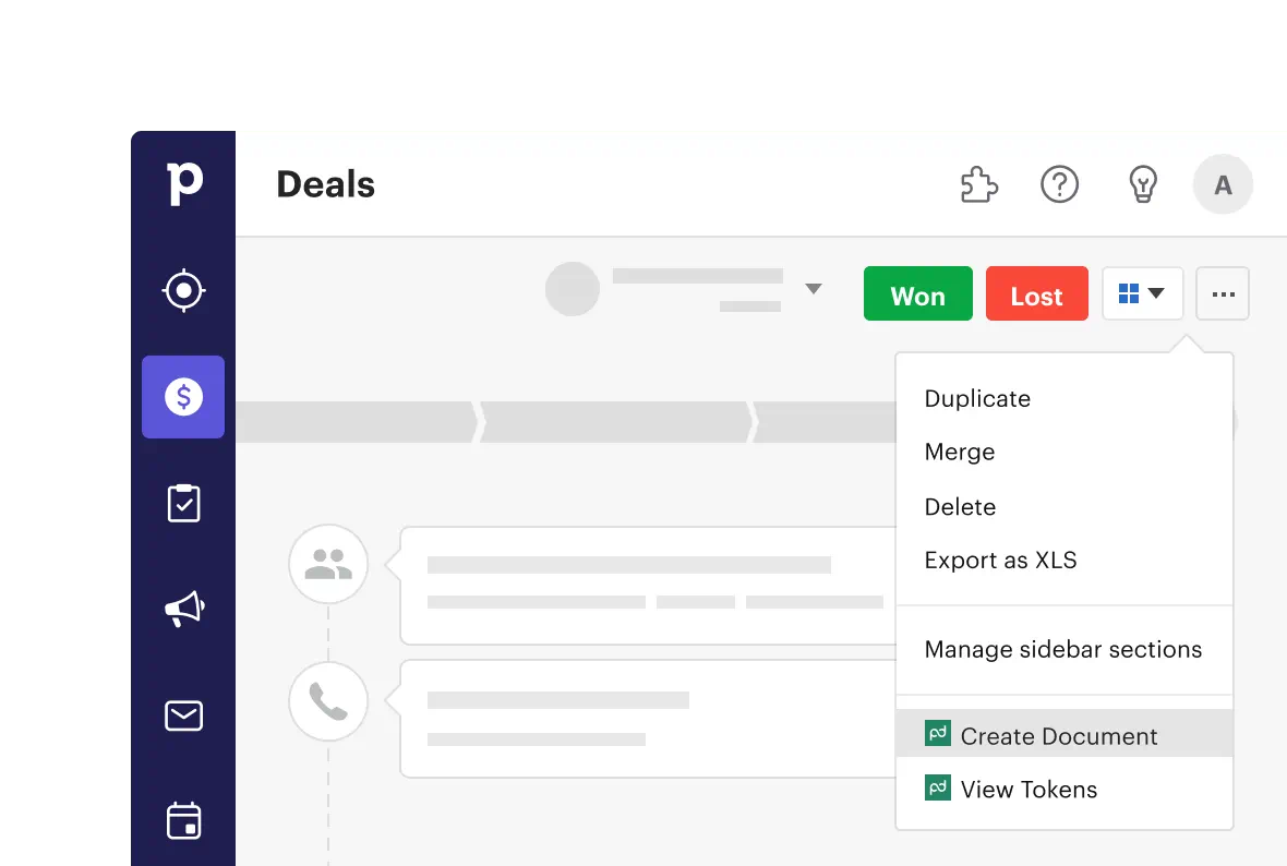 Pipedrive - Menu