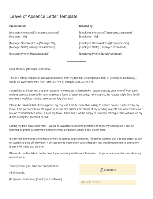 Leave of Absence Letter Template
