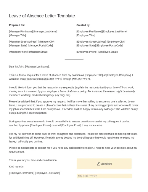 Leave of Absence Letter Template