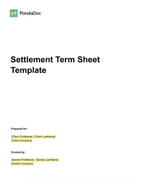 Settlement Term Sheet Template
