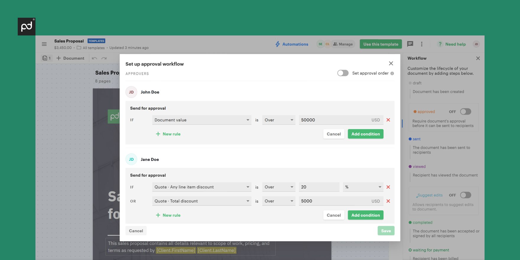 PandaDoc approval workflow