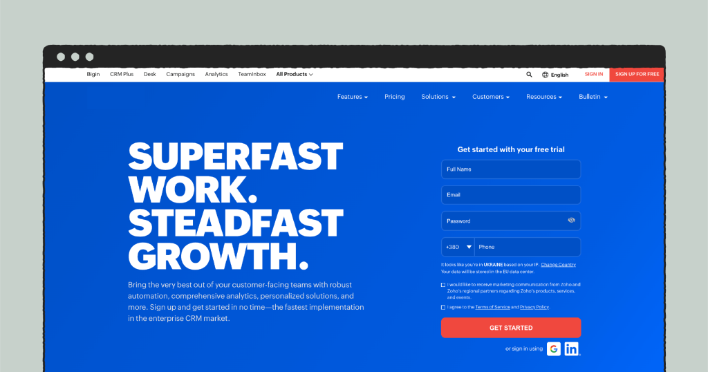 Zoho CRM screenshot