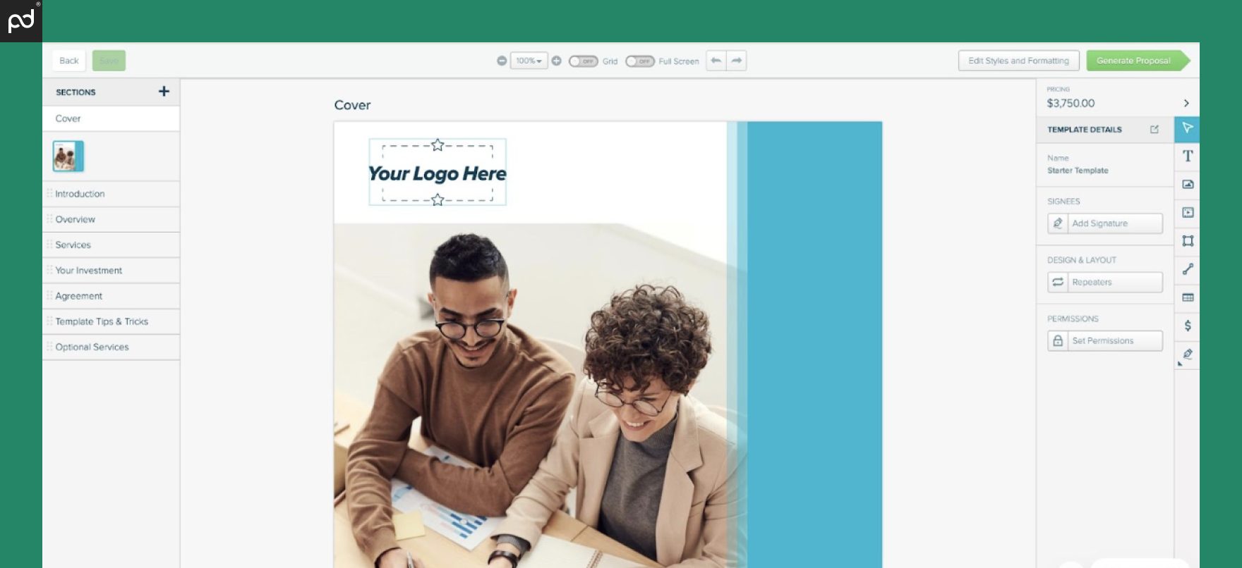 Proposify template editor.