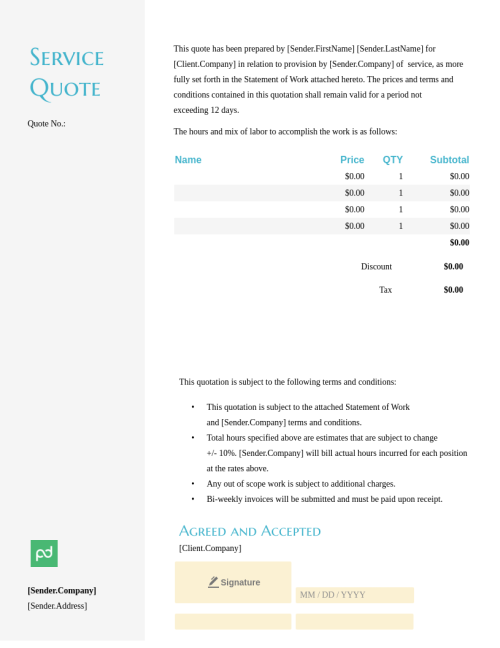 Service Quote Template