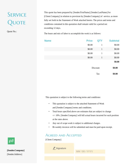 Service Quote Template