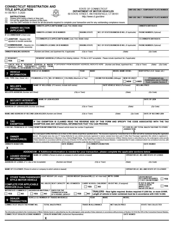 bill-of-sale-templates/connecticut-ct Registration application (Form H-13B)