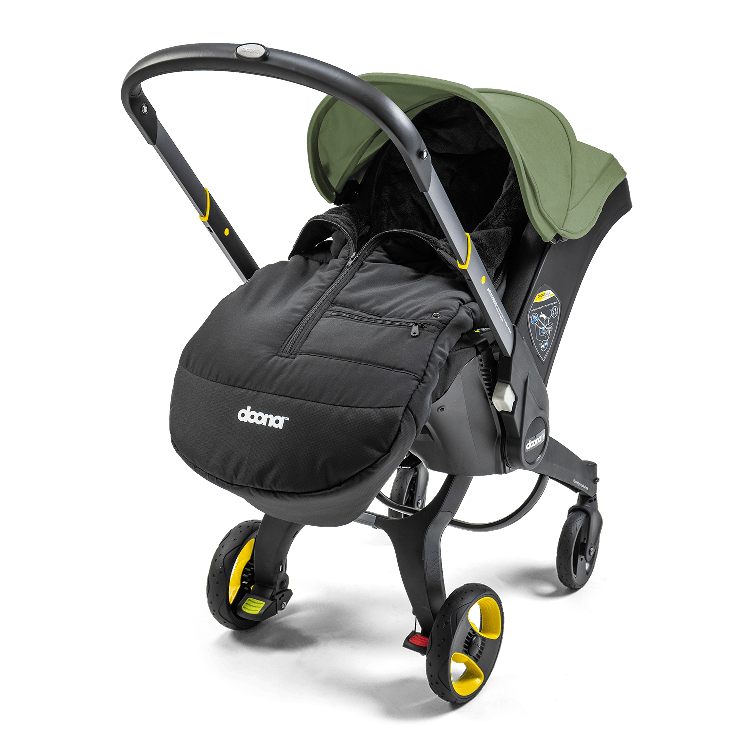 Doona car seat winter setup with footmuff