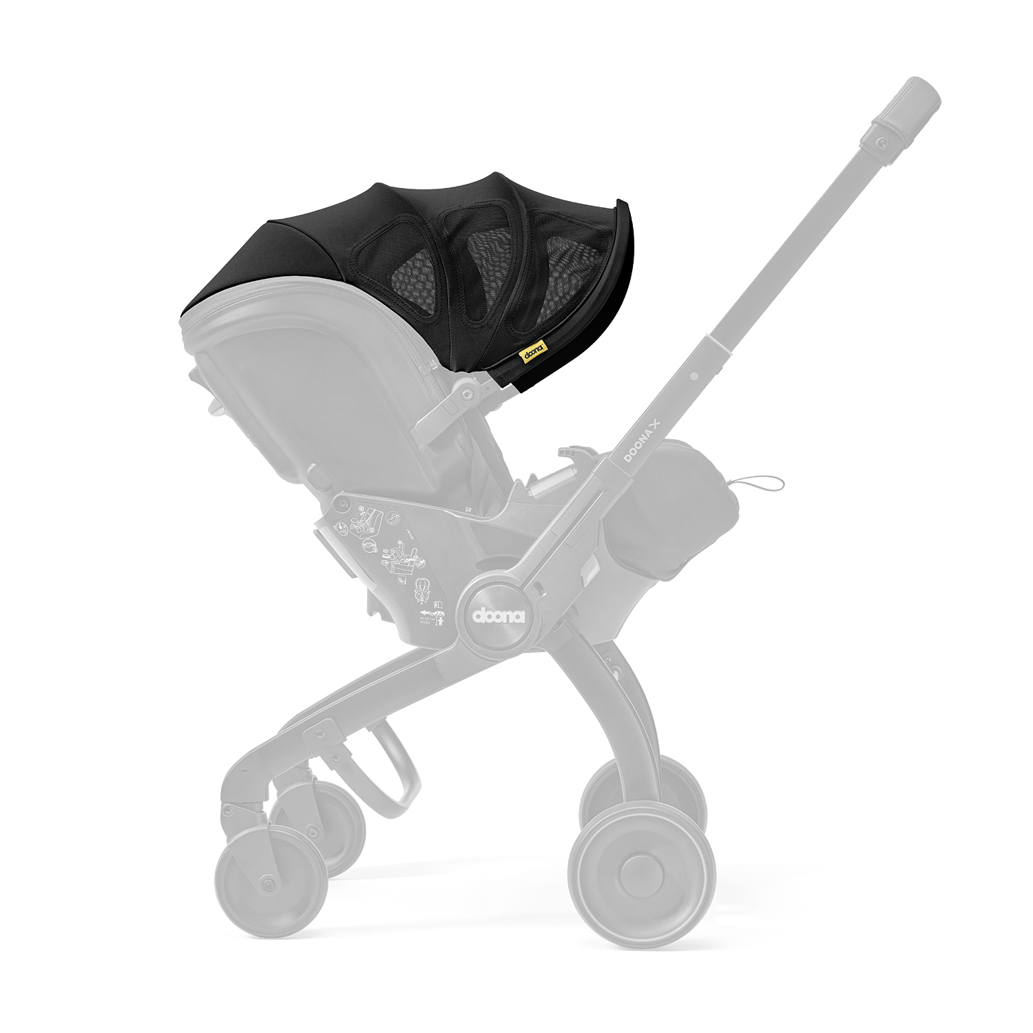 Copertina de vara pentru scaun auto Doona X Nitro Black montata pe scaunul auto Doona X, vedere laterala