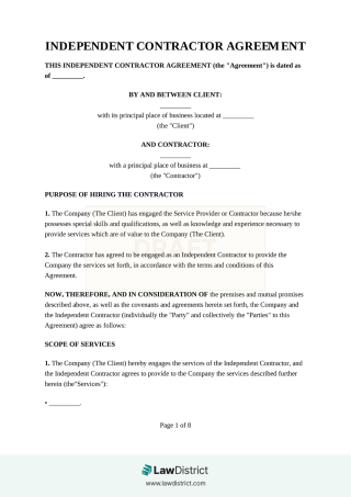 Independent Contractor Agreement Template Lawdistrict