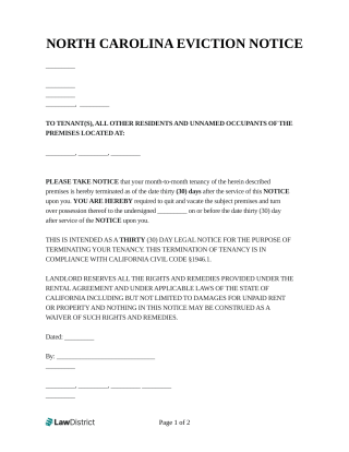 north carolina eviction notice form and template lawdistrict