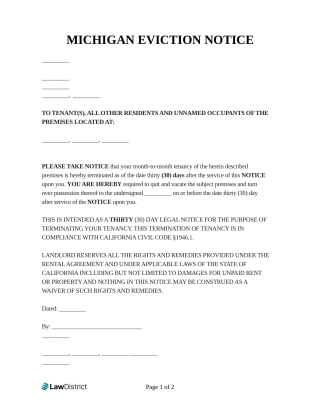 michigan eviction notice form and template lawdistrict