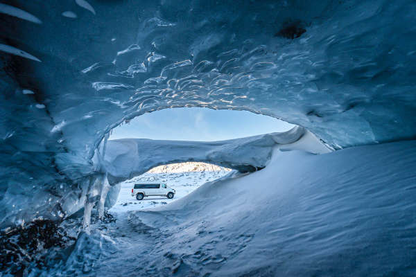 View from Inside Askur Ice Cave on Iceland’s South Coast