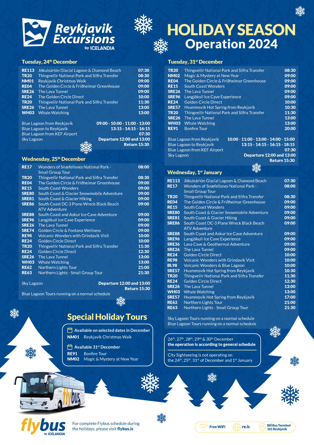 Reykjavík Excursion Holiday Operations 2024 December