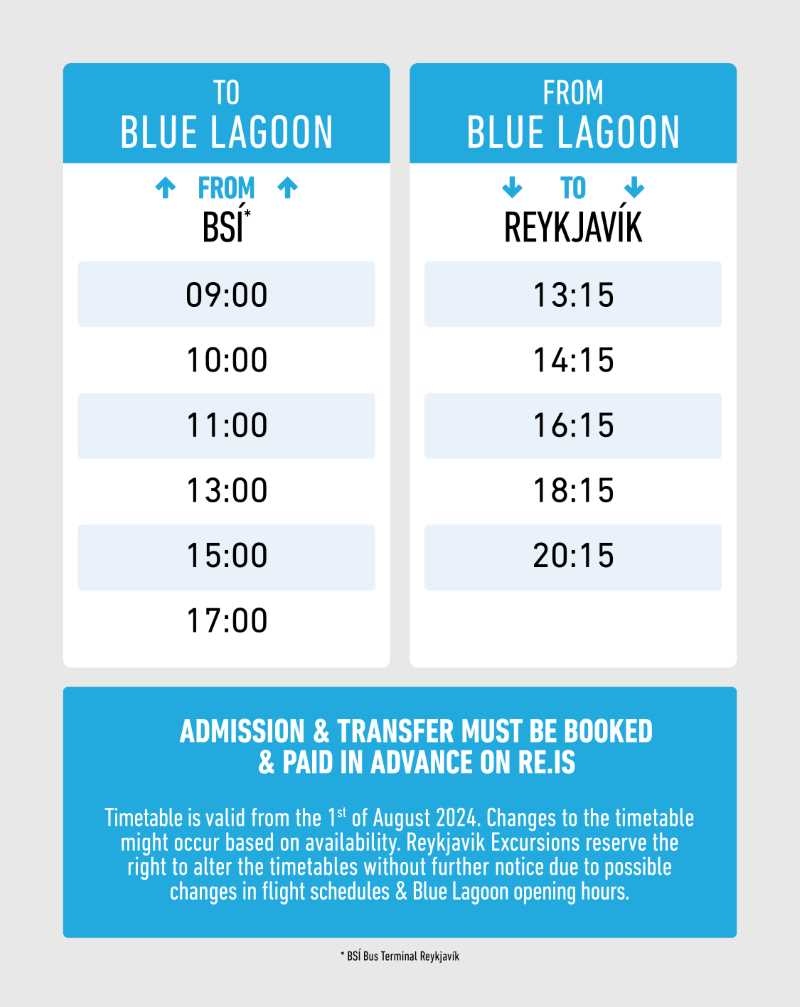 Blue Lagoon schedule 2024 August-October