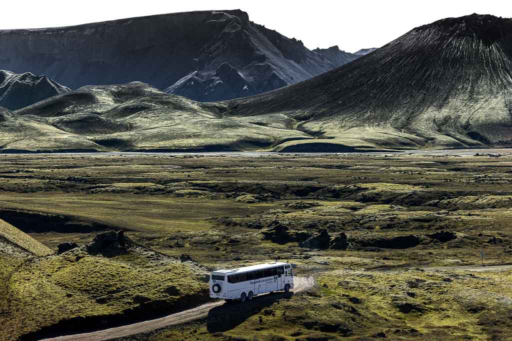 Iceland highland bus, rolling hills