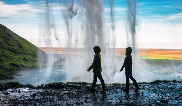 the view from behing Seljalandsfoss waterfall