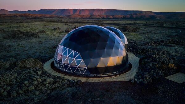 aurora basecamp geodome aerial view