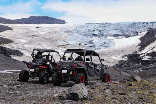 Off-Road Vehicles Near Glacier on Iceland’s South Coast