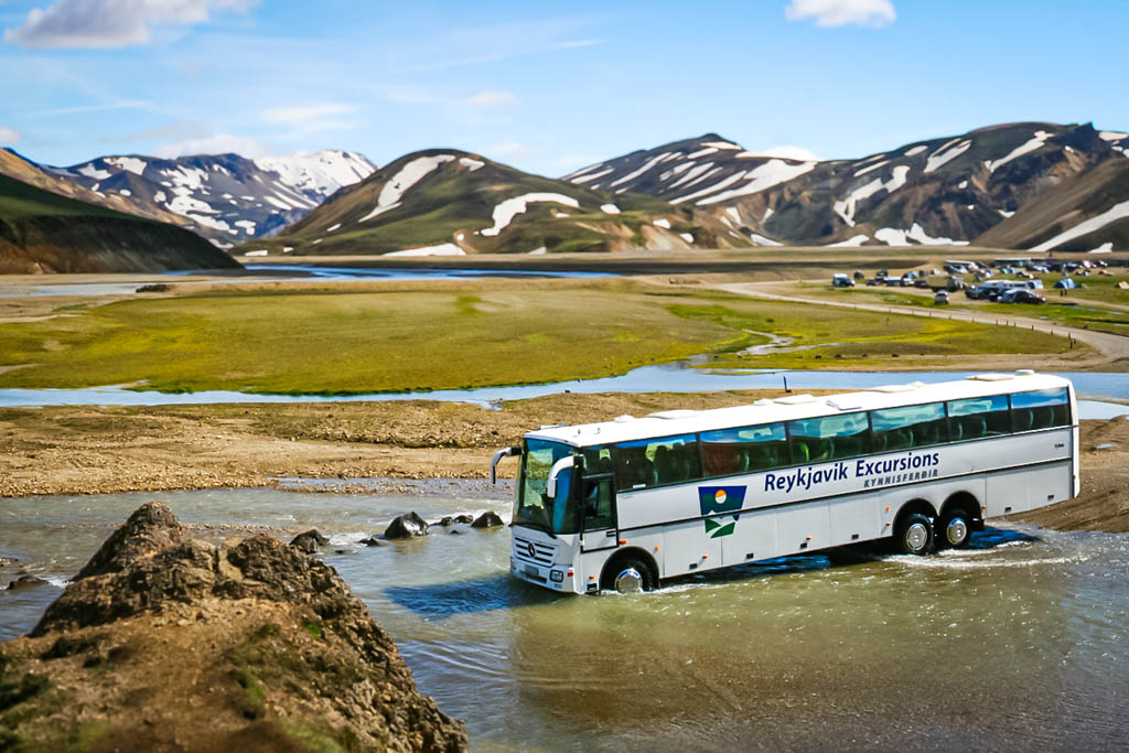 Iceland Highland bus in Landmannalaugar