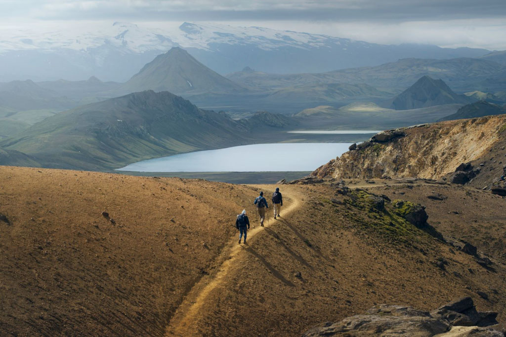 hikers walking the Laugavegur trail in the Icelandic Highlands